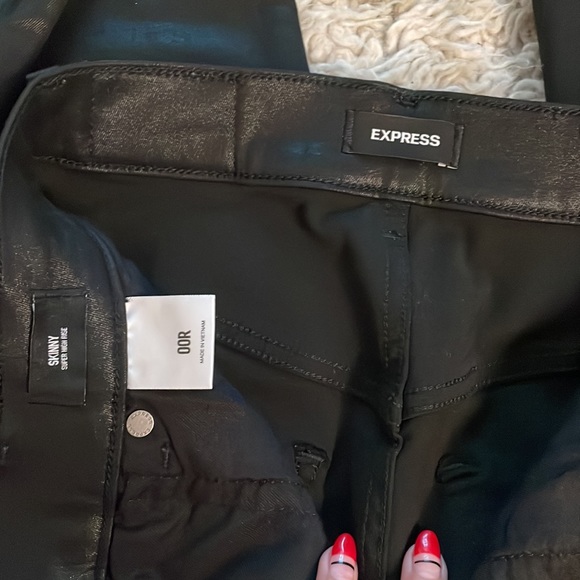 Express super high rise skinny 00 black/ shiny/leather look - Picture 3 of 3